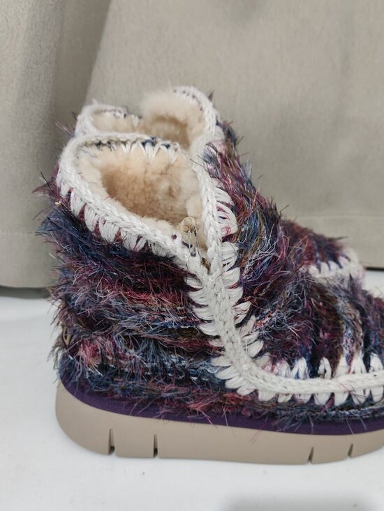 Mou Multicolor Tweed Shearling-Lined Platform Ankle Boots - Picture 2 of 8